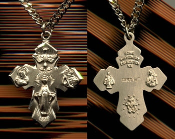 4-Way Medal 1 1/8", 14kt Gold Filled, Your Choice of Chain # 6770