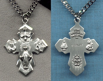 4-Way Medal 1 1/8 In. Sterling, Your Choice of Chain # 6771