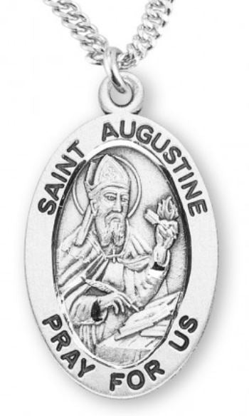 St. Augustine Sterling Silver Medal, 7/8", Your Choice of Chain, # 6772