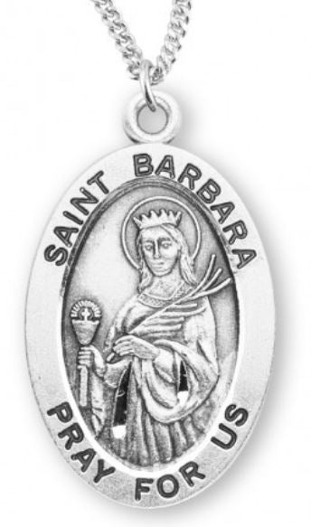 St. Barbara Sterling Silver Medal, 7/8", Your Choice of Chain, # 6774