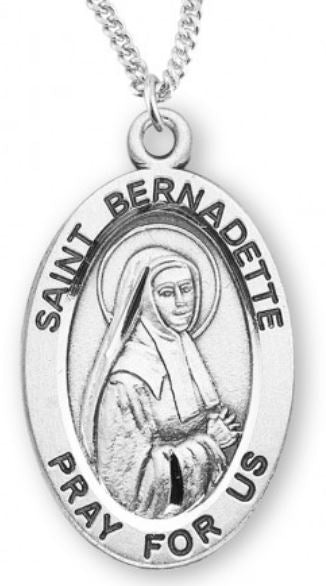 St. Bernadette Sterling Silver Medal, 7/8", Your Choice of Chain, # 6777