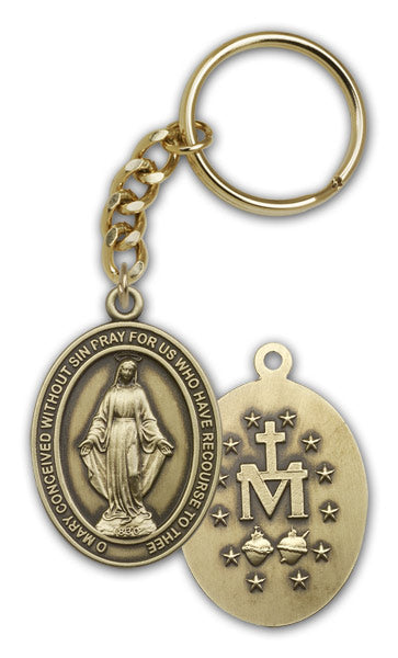 Keychain, Miraculous Medal, Bronze Oxide Finished Pewter, 1-3/8" Medal, #98895