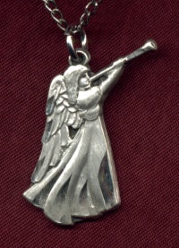 7/8" Trumpeter Sterling Angel Necklace, Your Choice of Chain # 6780