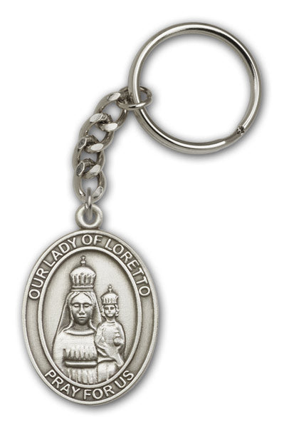 Keychain, Our Lady of Loretto, Silver Oxide Finished Pewter, 1-3/8" Medal, #98886