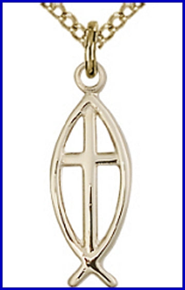 Fish / Icthus Cross in 14kt Gold Filled, 3/4", Your Choice of Chain, # 6785