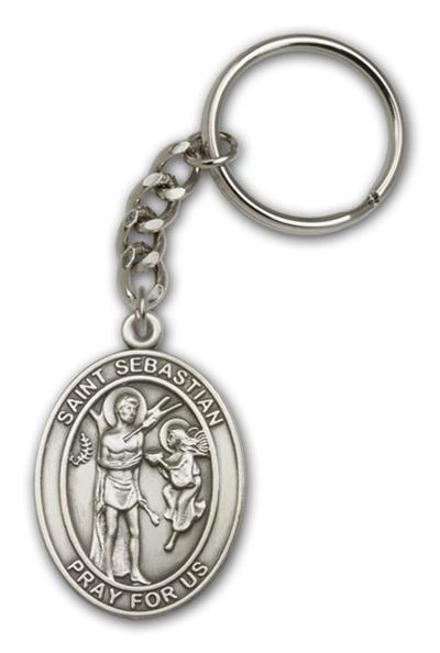 Keychain, St. Sebastian, Silver Oxide Finished Pewter, 1-3/8" Medal, #98909