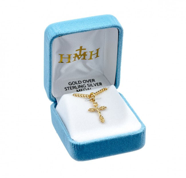 3/4" Polished Crucifix, 16kt Gold over Sterling Silver, Your Choice of Chain, # 68060
