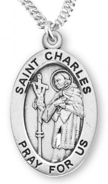 St. Charles Sterling Silver Medal, 7/8", Your Choice of Chain, # 6814