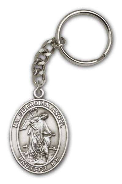 Keychain, Guardian Angel, Silver Oxide Finished Pewter, 1-3/8" Medal, #96649