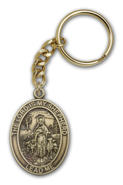 Keychain, Lord is My Shepherd, Bronze Oxide Finished Pewter, 1-3/8" Medal, #98885