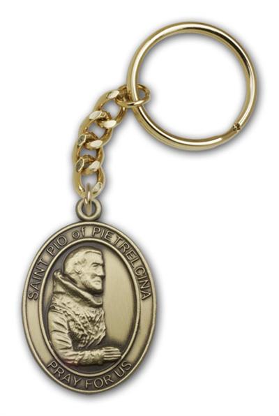 Keychain, St. Pio of Pietrelcina, Bronze Oxide Finished Pewter, 1-3/8" Medal, #98903