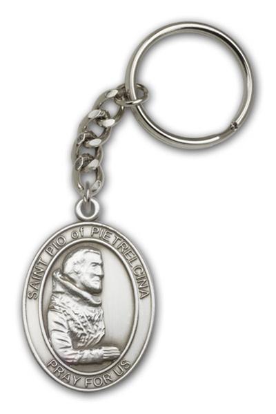 Keychain, St. Pio of Pietrelcina, Silver Oxide Finished Pewter, 1-3/8" Medal, #98902