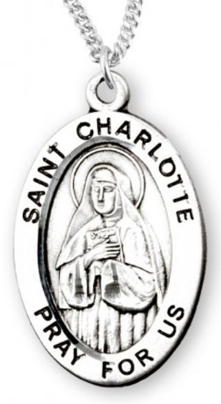 St. Charlotte Sterling Silver Medal, 7/8", Your Choice of Chain, # 6828