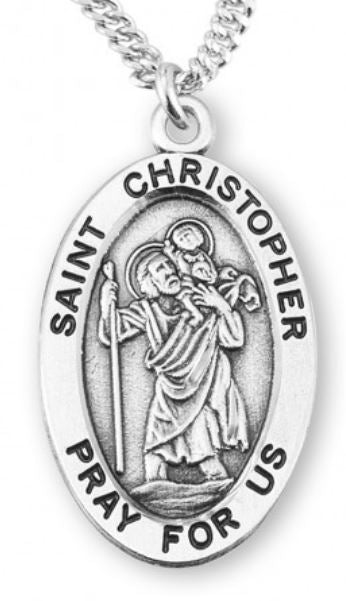 St. Christopher Sterling Silver Medal, 7/8", Your Choice of Chain, # 6830