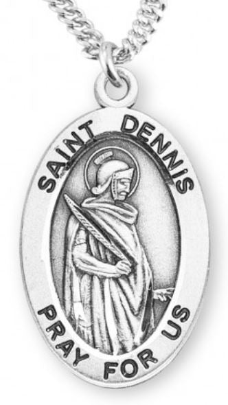St. Dennis Sterling Silver Medal, 7/8", Your Choice of Chain, # 6868