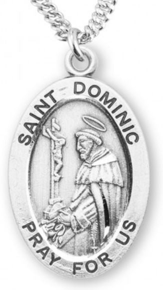 St. Dominic Sterling Silver Medal, 7/8", Your Choice of Chain, # 6877