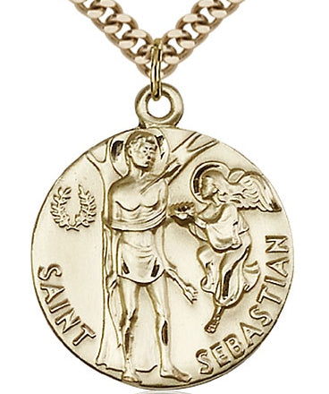 St. Sebastian 15/16 in. 14kt Gold Filled Medal, Your Choice of Chain # 6898
