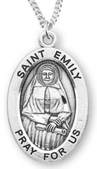 St. Emily Sterling Silver Medal, 7/8", Your Choice of Chain, # 6899