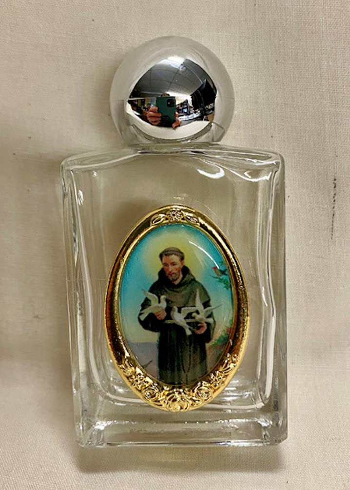 St. Francis Glass Holy Water Bottle, 1 oz, 2.25", Made in Italy, 4-Count Value Pack, # 64170