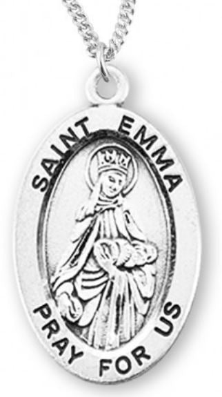 St. Emma Sterling Silver Medal, 7/8", Your Choice of Chain, # 6904