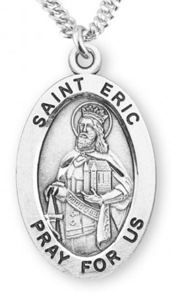 St. Eric Sterling Silver Medal, 7/8", Your Choice of Chain, # 6905