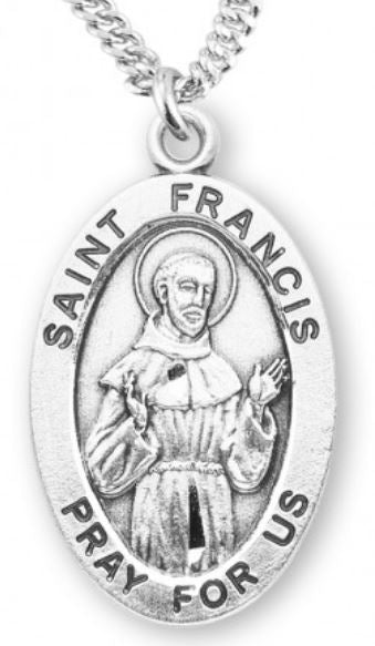 St. Francis of Assisi Sterling Silver Medal, 7/8", Your Choice of Chain, # 6910