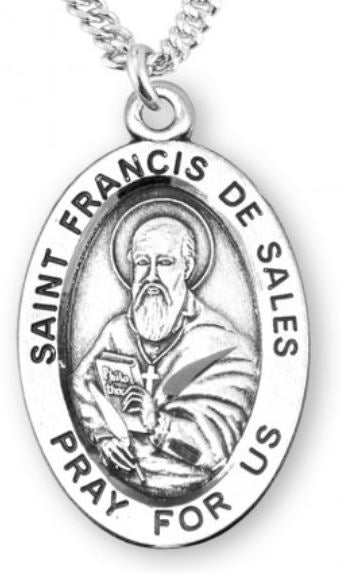 St. Francis de Sales Sterling Silver Medal, 7/8", Your Choice of Chain, # 6918