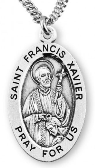 St. Francis Xavier Sterling Silver Medal, 7/8", Your Choice of Chain, # 6920