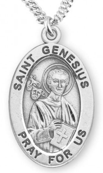 St. Genesius Sterling Silver Medal, 7/8", Your Choice of Chain, # 6927