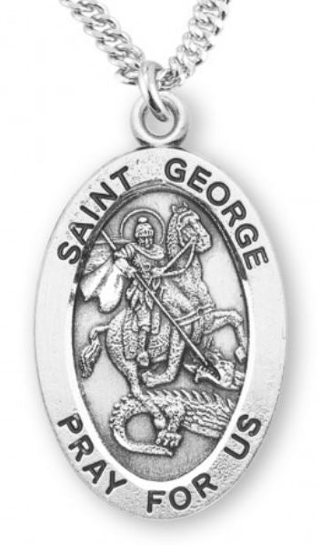 St. George Sterling Silver Medal, 7/8", Your Choice of Chain, # 6929
