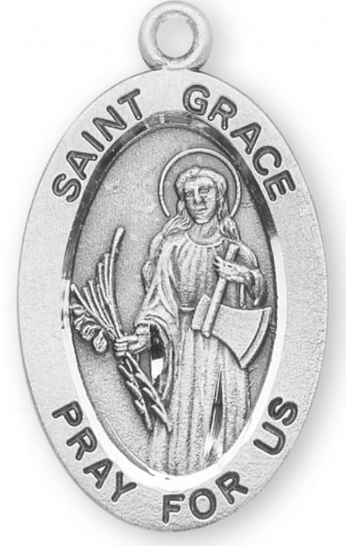 St. Grace Sterling Silver Medal, 7/8", Your Choice of Chain, # 6932