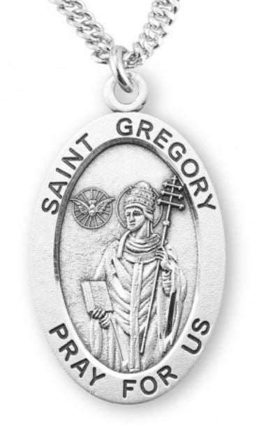 St. Gregory Sterling Silver Medal, 7/8", Your Choice of Chain, # 6933