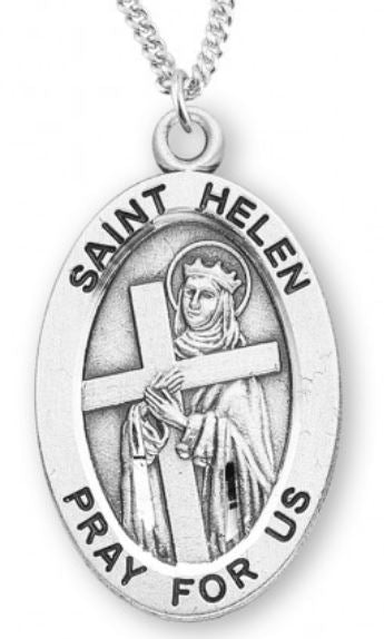 St. Helen Sterling Silver Medal, 7/8", Your Choice of Chain, # 6934