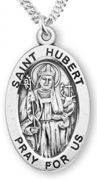 St. Hubert Sterling Silver Medal, 7/8", Your Choice of Chain, # 6935