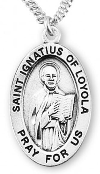 St. Ignatius of Loyola Sterling Silver Medal, 7/8", Your Choice of Chain, # 6936
