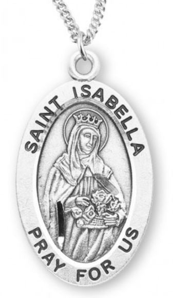 St. Isabella Sterling Silver Medal, 7/8", Your Choice of Chain, # 6937