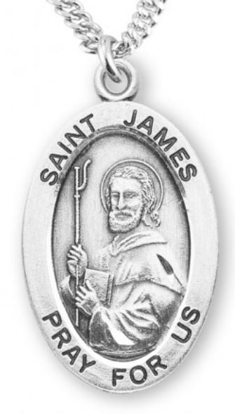 St. James the Greater Sterling Silver Medal, 7/8", Your Choice of Chain, # 6939
