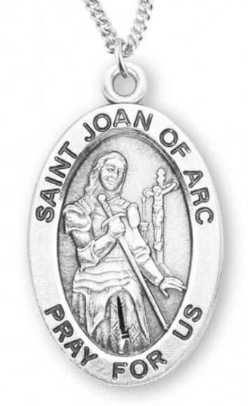 St. Joan of Arc Sterling Silver Medal, 7/8", Your Choice of Chain, # 6943