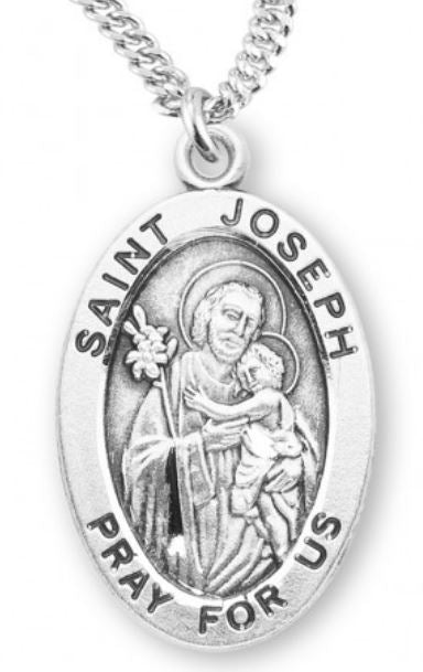St. Joseph & Child Sterling Silver Medal, 7/8", Your Choice of Chain, # 6955