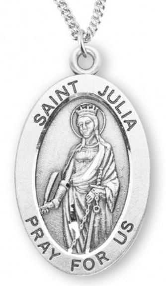 St. Julia Sterling Silver Medal, 7/8", Your Choice of Chain, # 6960