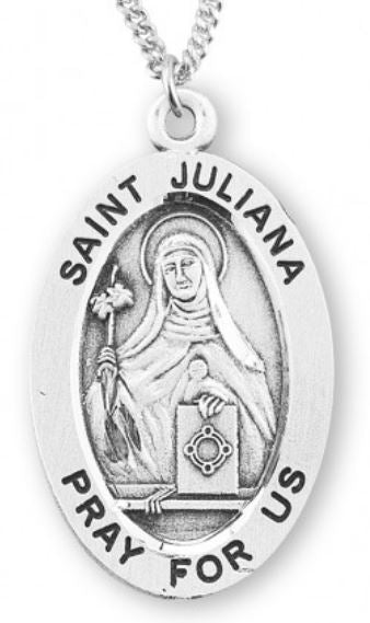 St. Juliana Sterling Silver Medal, 7/8", Your Choice of Chain, # 6962