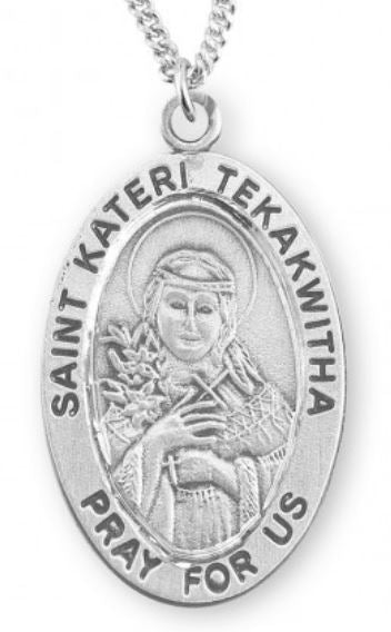 St. Kateri Tekakwitha Sterling Silver Medal, 7/8", Your Choice of Chain, # 6970