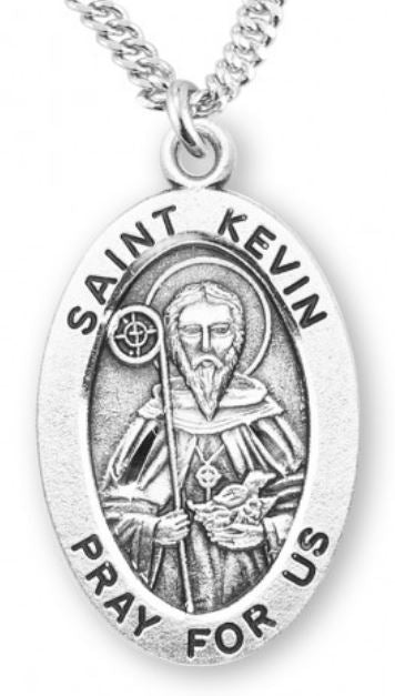 St. Kevin Sterling Silver Medal, 7/8", Your Choice of Chain, # 6971