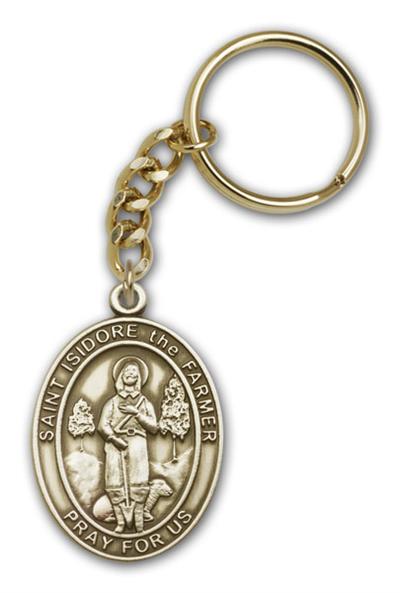 Keychain, Bronze Oxide Finish, St. Isidore the Farmer, 1-7/8" tall, # 98874