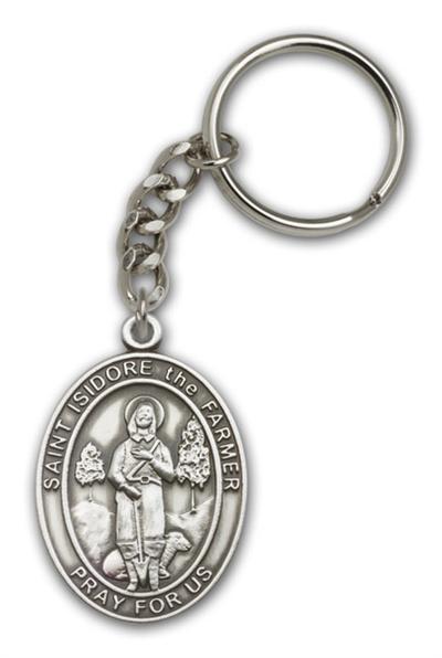 Keychain, Silver Oxide Finish, St. Isidore the Farmer, 1-7/8" tall, # 98873