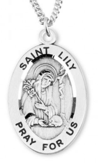 St. Lily Sterling Silver Medal, 7/8", Your Choice of Chain, # 6977