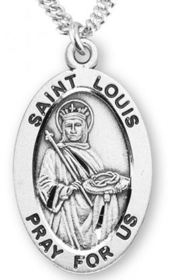 St. Louis King of France Sterling Silver Medal, 7/8", Your Choice of Chain, # 6978