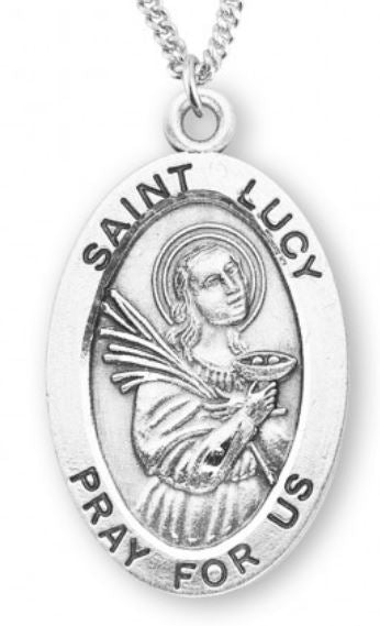 St. Lucy Sterling Silver Medal, 7/8", Your Choice of Chain, # 6979