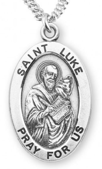 St. Luke Sterling Silver Medal, 7/8", Your Choice of Chain, # 6980