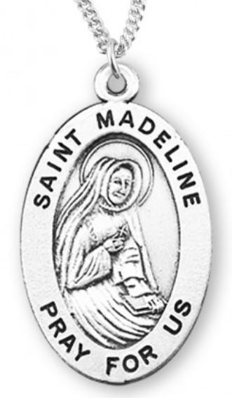 St. Madeline Sterling Silver Medal, 7/8", Your Choice of Chain, # 6981